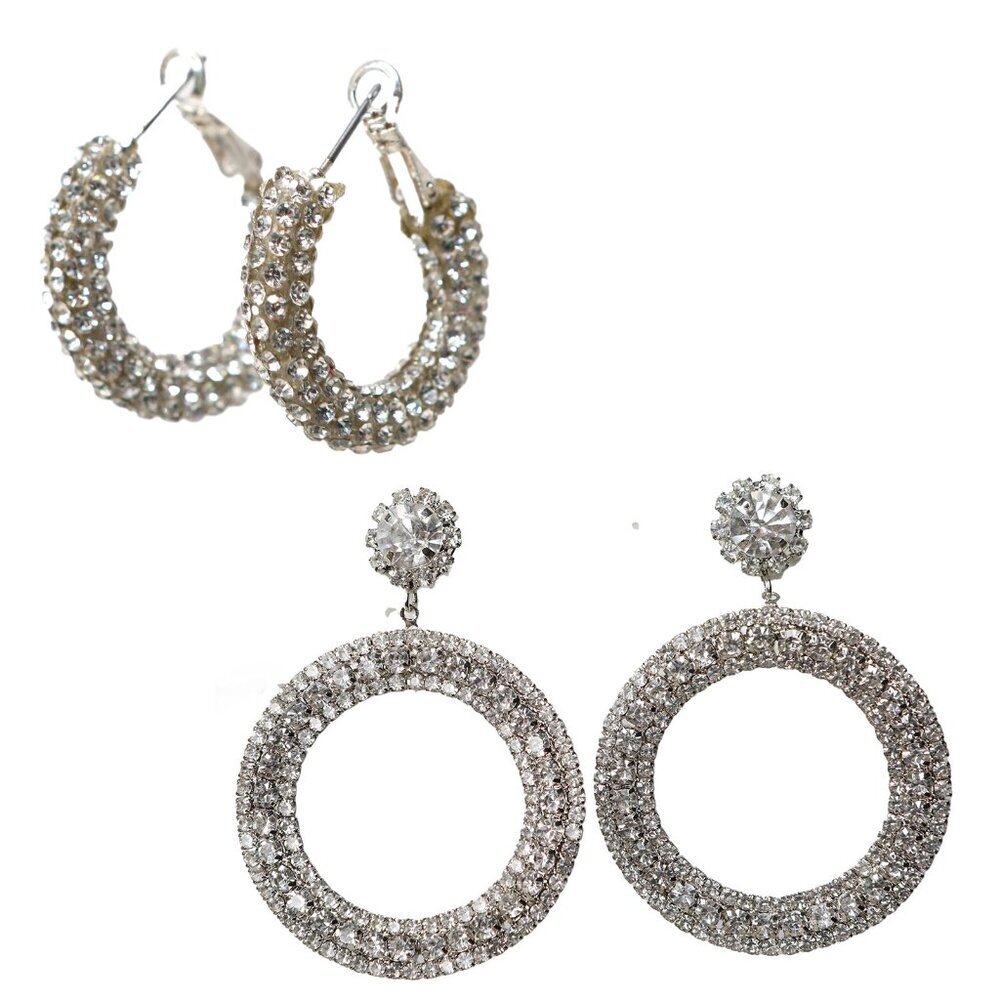 Glam Statement Rhinestone Hoop Earrings| Set of 2 | Party NYE Holidays Glitter
